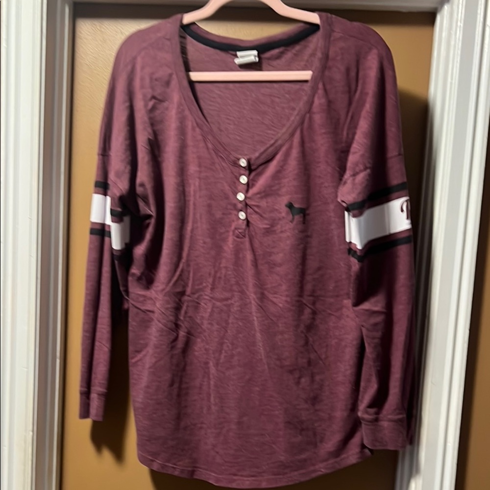 PINK Victoria's Secret Long Sleeve Tee - Burgundy and White